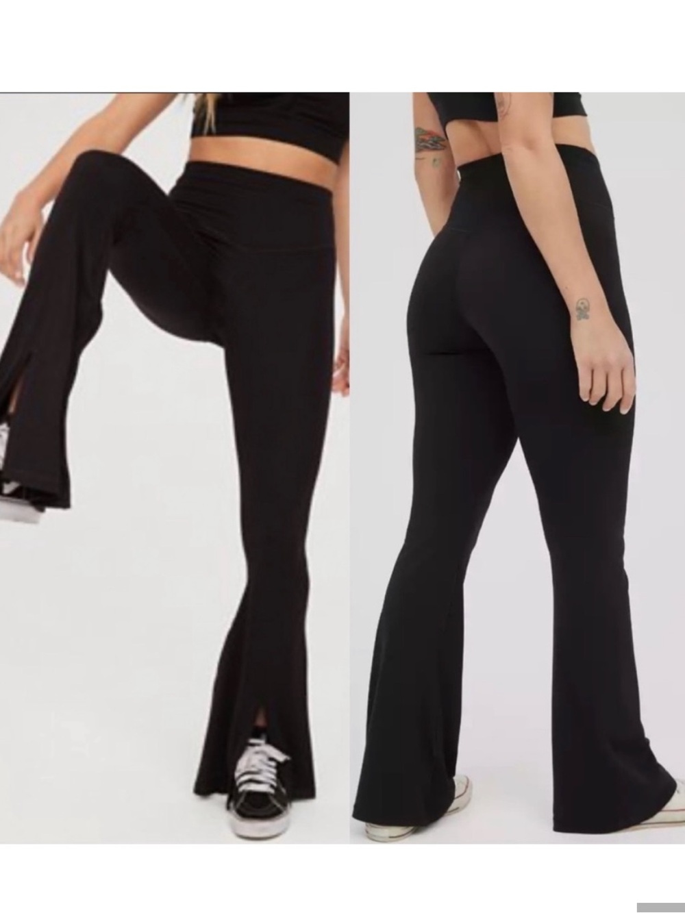 Offline By Aerie black flare leggings with slit